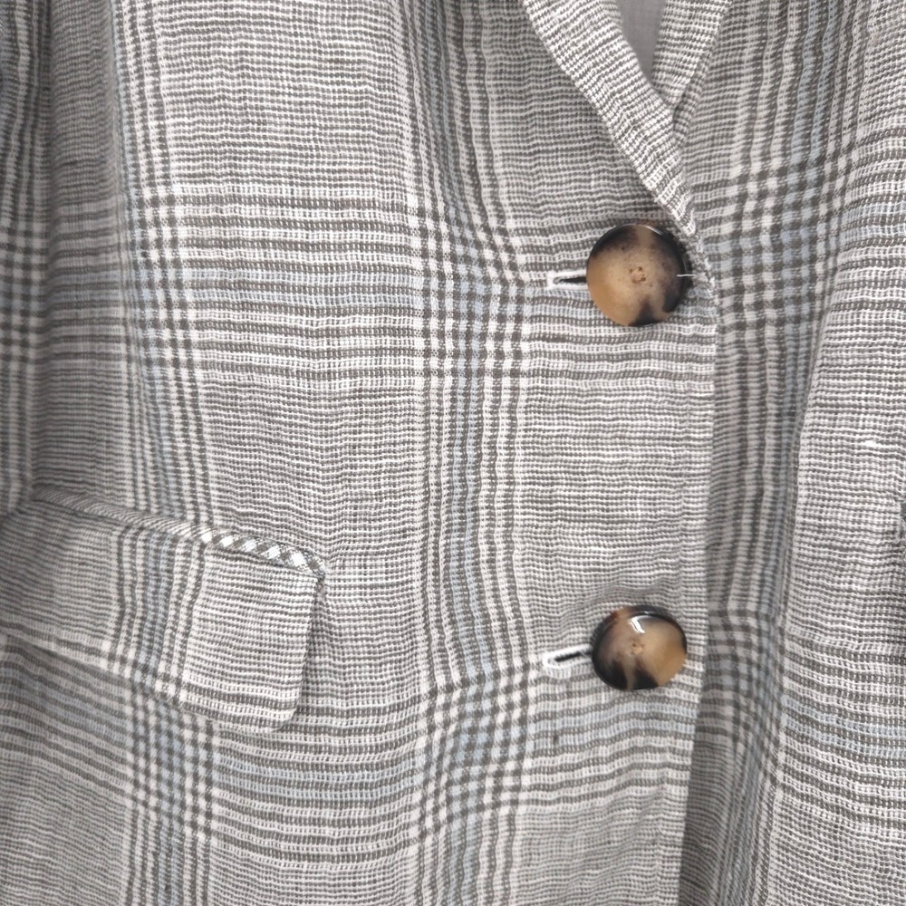 J. Jill linen-blend Blazer Women Medium Grey Plaid Two Button Boyfriend Jacket - Picture 4 of 12